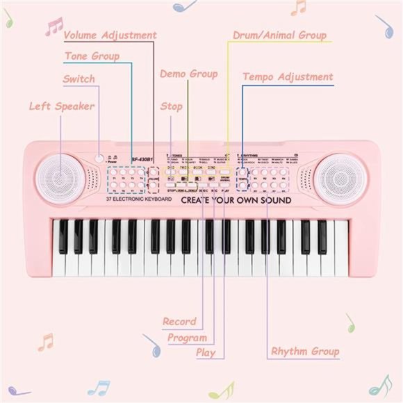 Keyboard Piano for Kid 37 Keys Music Piano with Microphone Portable Musical Toy - Picture 3 of 6